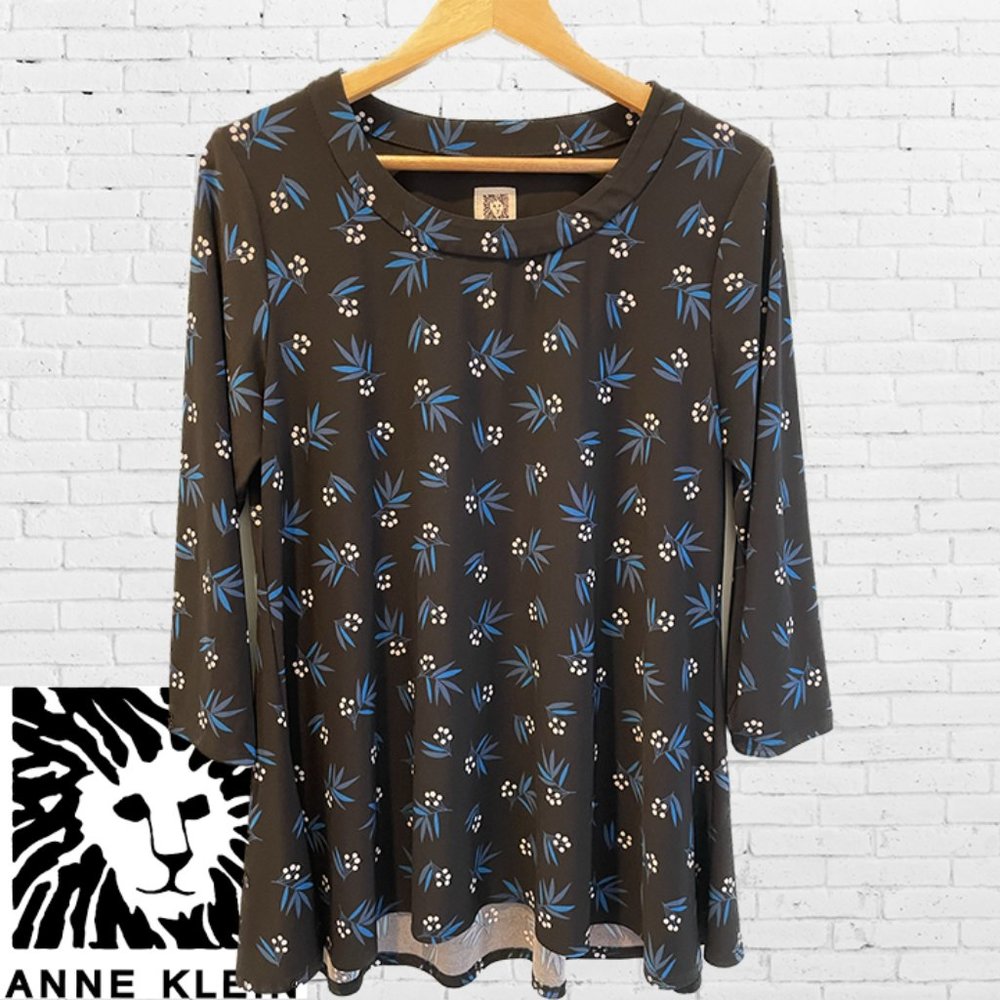 Anne Klein Long-Sleeved Knit Top in Black and Teal | Size M
